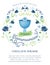Blue and Green Boys First Holy Communion Invitation with Chalice and Flowers