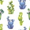 Blue and green Cacti seamless pattern