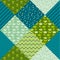 Blue and green color tulip flower and geometry motif patchwork.