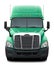 Blue-green Freightliner Cascadia truck with black plastic bumper.