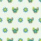 Blue green love heart vector seamless pattern in boho style. Backdrop of bright floral hearts and flowers blended with