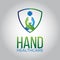 Blue and green modern shield hand healthcare logo