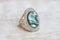 Blue and green mother pearl silver plated ring