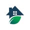 Blue green nature leaf housing real estate building logo design