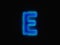 Blue - green neon light glow reflective crystal alphabet - letter E isolated on black dark, 3D illustration of symbols