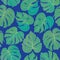 Blue Green Ombre Monstera leaf seamless pattern