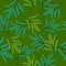 Blue and green random simple leaf branches ornament seamless pattern. Hand drawn botanic backdrop