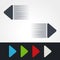 Blue, green, red, white and grey speed arrows. Simple arrow buttons. Pointer on web. Sign of next, read more, play, go etc.