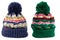 Blue green winter bobble ski hat isolated white