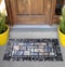 Blue grey Cobblestone Welcome Entry Door Mat with yellow flowers and leaves