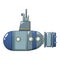 Blue grey submarine icon, cartoon style