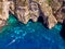 Blue Grotto in Malta. Aerial top view from Mediterranean Sea