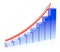 Blue growing bar chart with red arrow business success concept