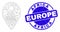 Blue Grunge Africa Europe Stamp and Web Mesh Euro Map Marker