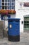 Blue Guernsey Post Box unique to Guernsey in the town of St Pierre Port St Peter Port, the main settlement of Guernsey, The