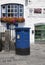 Blue Guernsey Post Box unique to Guernsey in the town of St Pierre Port St Peter Port, the main settlement of Guernsey, The