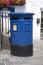 Blue Guernsey Post Box unique to Guernsey in the town of St Pierre Port St Peter Port, the main settlement of Guernsey, The