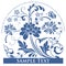 Blue Gzhel flower label design