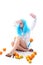 Blue hairs girl with oranges