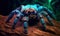 Blue Hairy Tarantula Close-Up Illustration Creepy Fuzzy Spider Insect Generative AI