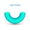blue half torus with gradients and shadow for game, icon, package design, logo, mobile, ui, web, education. 3D torus on