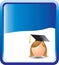 Blue halftone banner with cartoon graduate girl