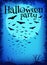 Blue Halloween party background with flying bats