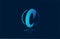 blue hand grunge brush letter C icon logo with circle. Alphabet design for a company design