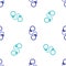 Blue Handcuffs icon isolated seamless pattern on white background. Vector