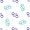 Blue Handcuffs icon isolated seamless pattern on white background. Vector