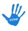 Blue handprint with the word STOP