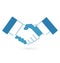 Blue handshake icon, flat style. Vector illustration.
