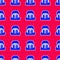 Blue Hangar with servers icon isolated seamless pattern on red background. Server, Data, Web Hosting.  Vector
