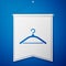 Blue Hanger wardrobe icon isolated on blue background. Cloakroom icon. Clothes service symbol. Laundry hanger sign