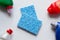 Blue harmless sponges from cellulose with detergents. Healthy  washing dishes