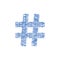 Blue hashtag icon in sketch style