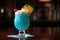 Blue Hawaiian cocktail made with blue curacao, pineapple juice, cream of coconut and white rum