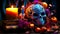 Blue headed halloween skeleton.Generative AI