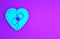 Blue Healed broken heart or divorce icon isolated on purple background. Shattered and patched heart. Love symbol