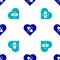 Blue Healed broken heart or divorce icon isolated seamless pattern on white background. Shattered and patched heart
