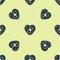 Blue Healed broken heart or divorce icon isolated seamless pattern on yellow background. Shattered and patched heart