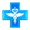 Blue health cross icon isolated