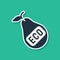 Blue Healthy organic eco vegetarian food pear icon isolated on green background. Fruit with leaf symbol. Healthy, eco