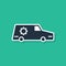 Blue Hearse car icon isolated on green background. Vector.