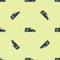 Blue Hearse car icon isolated seamless pattern on yellow background. Vector