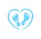 Blue heart with baby footprints vector silhouette.It`s a boy.