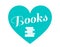 Blue heart with books. Book lover emblem.