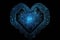 Blue heart designed as central processing unit of love, created with Generative AI technology