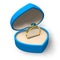 Blue heart-shape box with golden ring with jewels