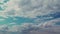 Blue Heaven Summer Cloudscape. Rolling Puffy White Layered Clouds Are Moving. Tropical Summer Sunlight. Tropical Sky At
